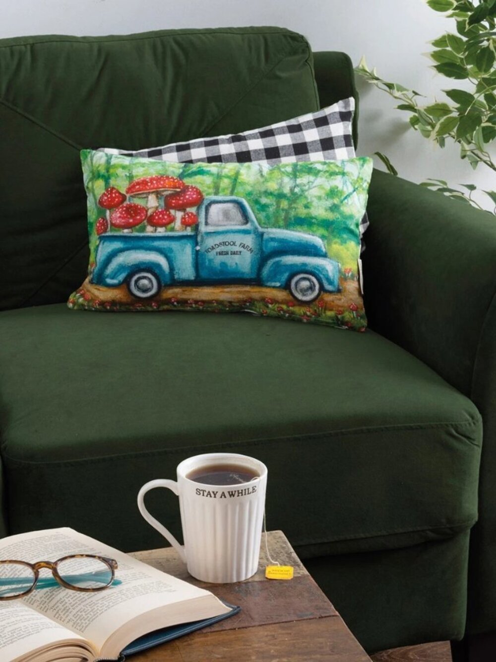 New "Toadstool Farm Fresh Daily" Mushroom Home Decor Pillow